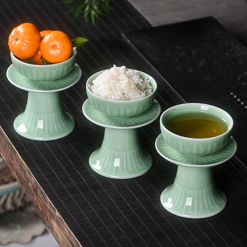 青瓷供碗小号供菜碗莲花简约中式家用饭碗罗汉碗高脚供水碗点心碗