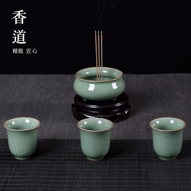 佛堂用品供奉香炉供水杯套装家用供佛杯三个陶瓷圣水杯净水杯摆件