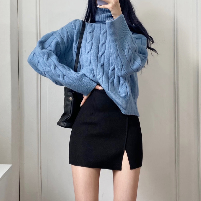 黑色开叉半身裙女秋冬显瘦包裙辣妹性感半裙高腰毛呢包臀紧身短裙