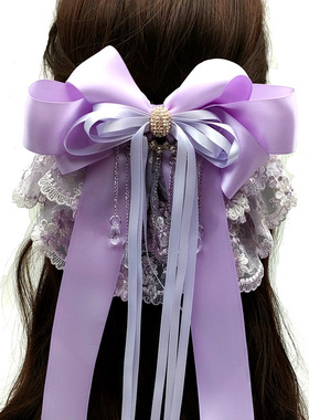 浅紫色高端定制超大蕾丝蝴蝶结高端定制lo娘cosplay欧美范日韩系