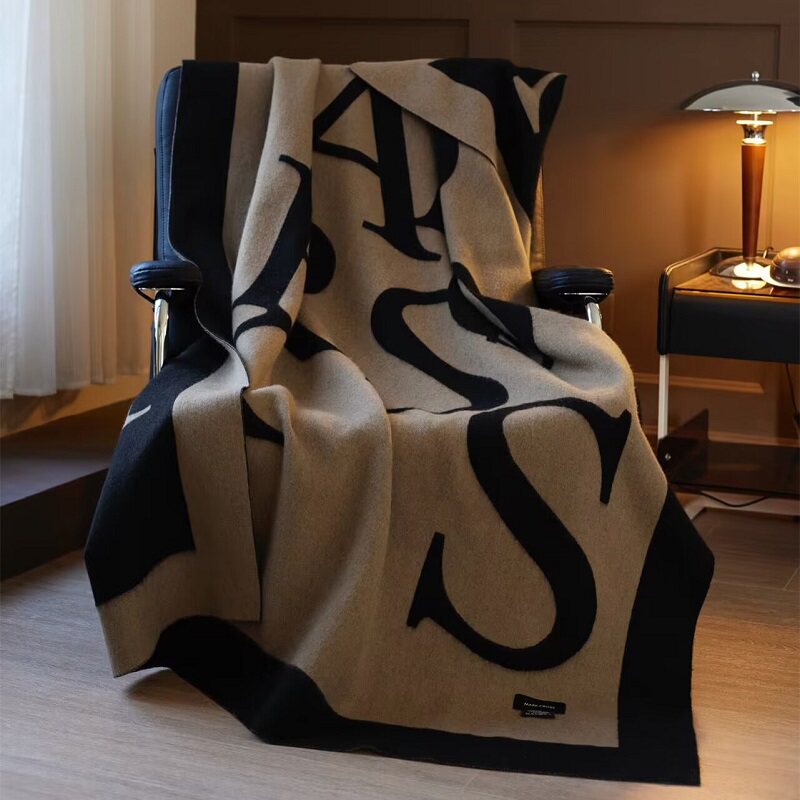 MARKCROSS【静谧米兰】顶奢阿拉善山羊绒毯双面色织提花羊毛毯子