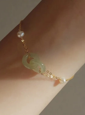 双环珍珠平安扣手链女环环相扣ins小众设计轻奢高级感复古手饰品