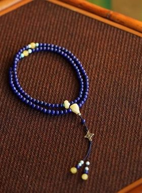 上新108佛珠青金石手串青金石佛珠手链女式文艺手捻民族风