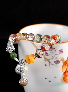 人品银品 复古足银999配件手工DIY绿幽灵单圈手串 简约女时尚手饰