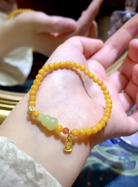 原创设计新款天然蜜蜡手链女士简约和田玉葫芦手串本命年新年礼物