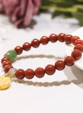 天然保山南红圆珠手链DIY原创手工搭配蜜蜡和田玉女款民族风自然