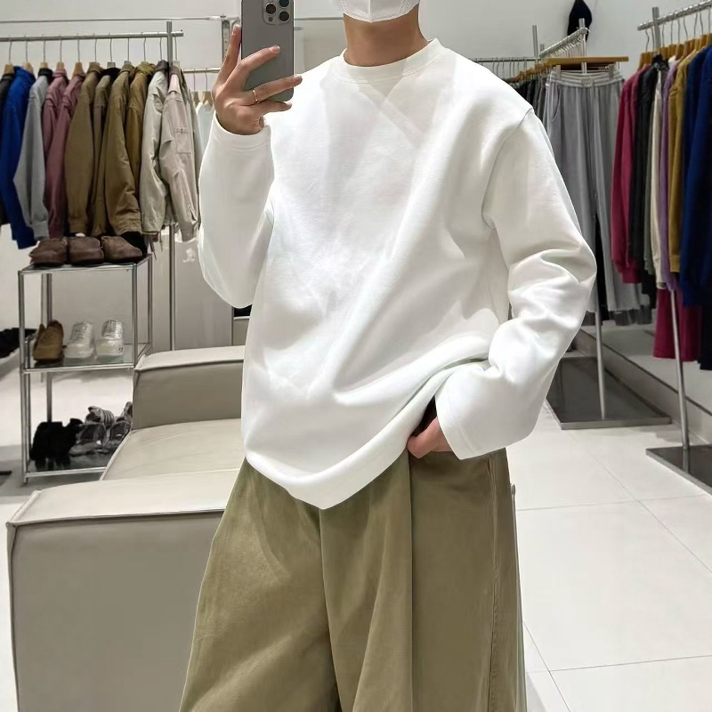 男装|2025年冬季新款圆领打底T恤简约设计师超高定打底衫加厚卫衣