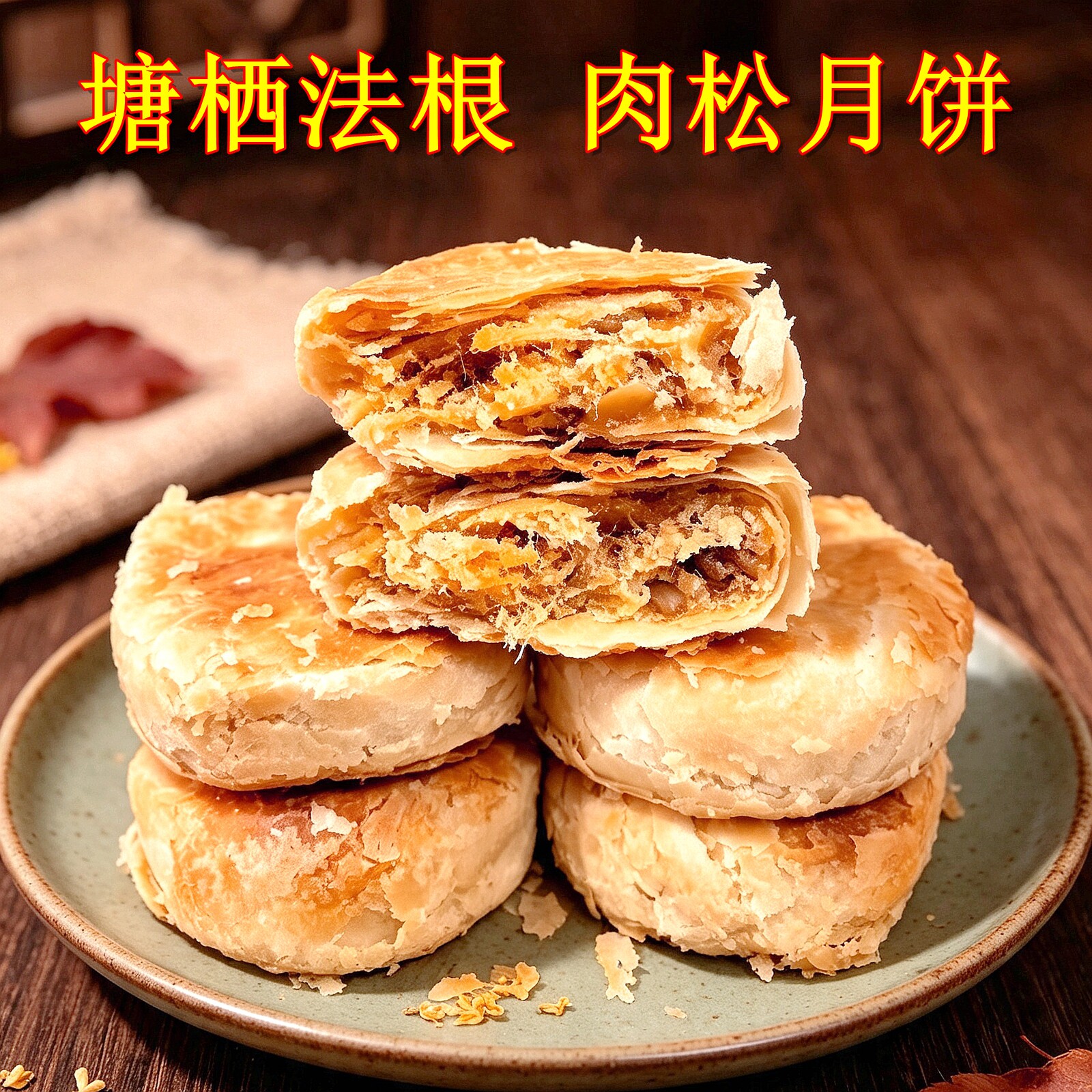 肉松果仁酥皮老式月饼苏式手工杭州特产塘栖法根土月饼中秋送老人
