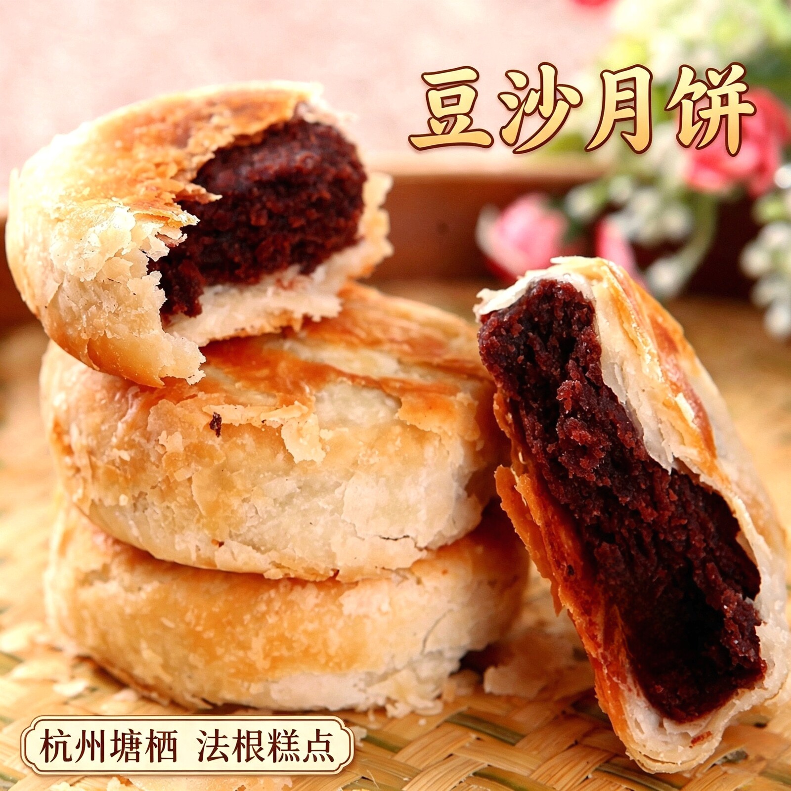 法根红豆沙细沙赤豆泥苏式月饼筒装杭州塘栖手工酥皮散装月饼包邮