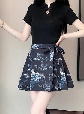 【南辞】新中式女装国风短款马面裙黑色提花百褶裙小个子时尚套装