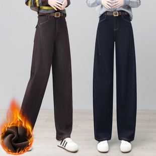 加绒加厚藏青色牛仔裤女2025年秋冬季新款今年流行高腰显瘦弯刀裤