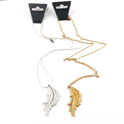 PG新个性时尚水晶宝石羽毛长款项链PILGRIM气质百搭树叶毛衣链女