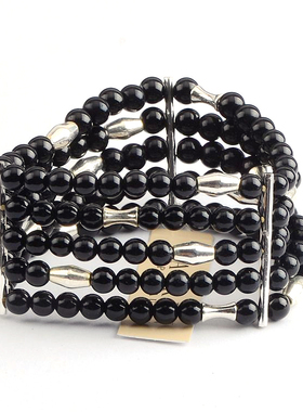 欧美风夸张黑色玻璃珠弹力手链