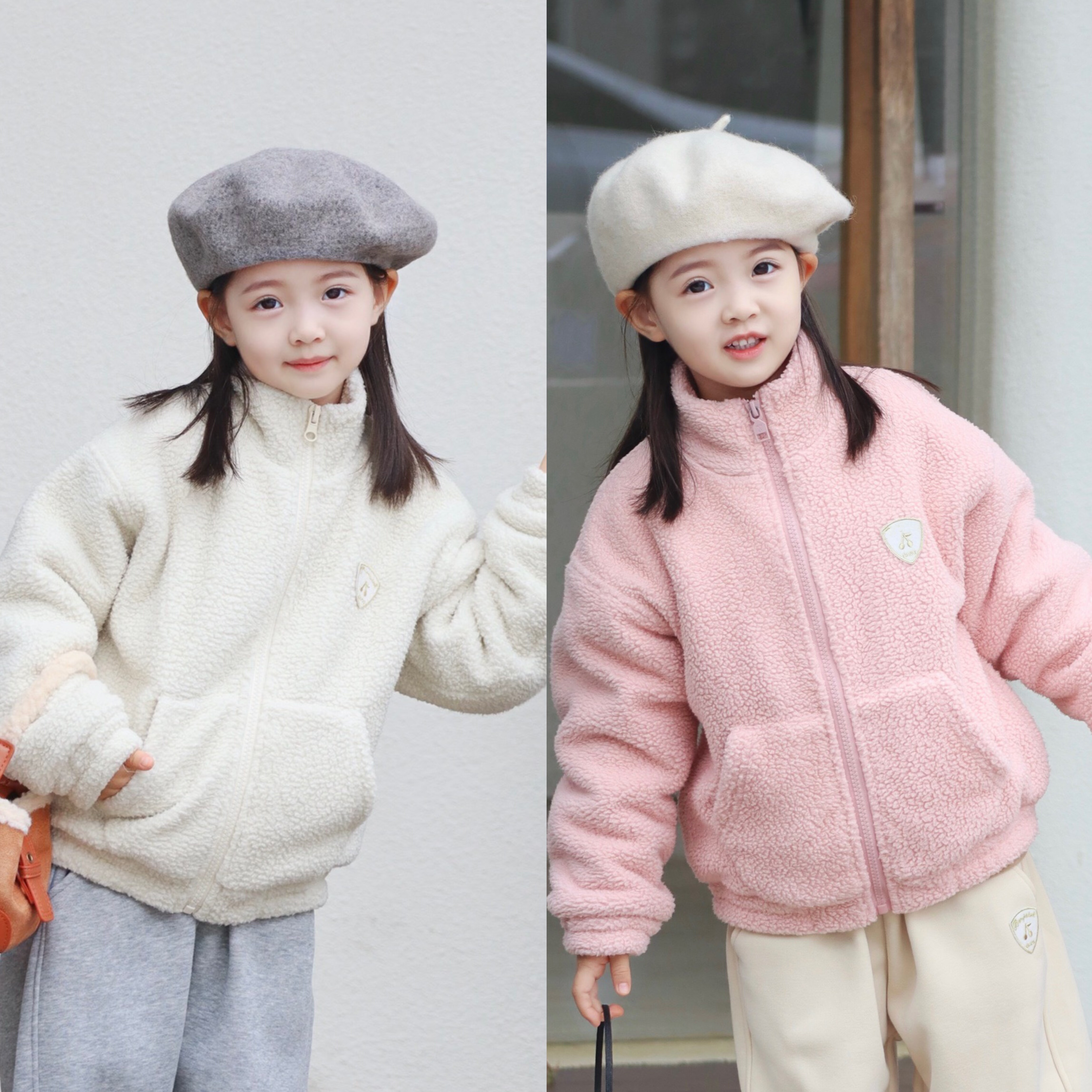 现货25秋冬新款女童儿童羊羔绒加厚外套立领拉链保暖上衣时髦洋气