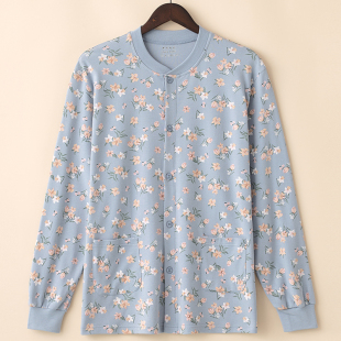 大码中老年妈妈纯棉老人开衫秋衣女对襟老太太全棉线衣开身棉毛衫