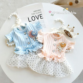 宠物狗狗猫咪衣服春夏季 全棉黑波点连衣纱裙泰迪比熊马尔济斯 薄款