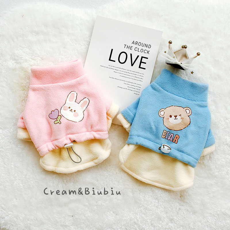 宠物狗狗猫咪衣服秋冬ins风摇粒绒印花假两件连衣裙 泰迪比熊美短