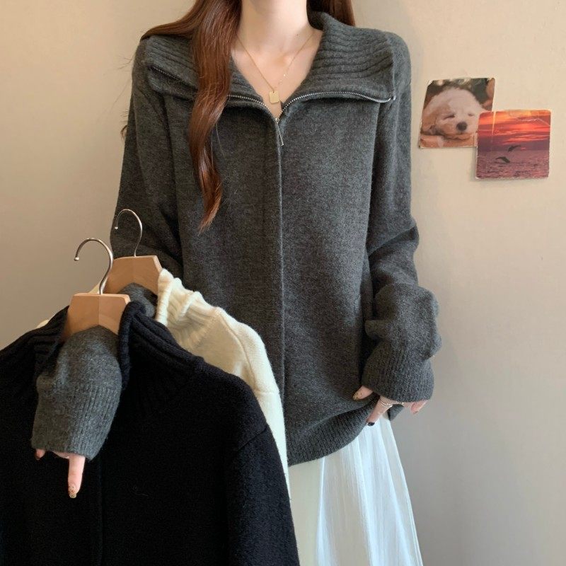 大码女装2025秋冬新款胖MM翻领正肩双拉链高领开衫长袖上衣毛衣潮,女装/女士精品,大码内搭,淘宝优惠券,粉丝福利购,淘宝优惠卷