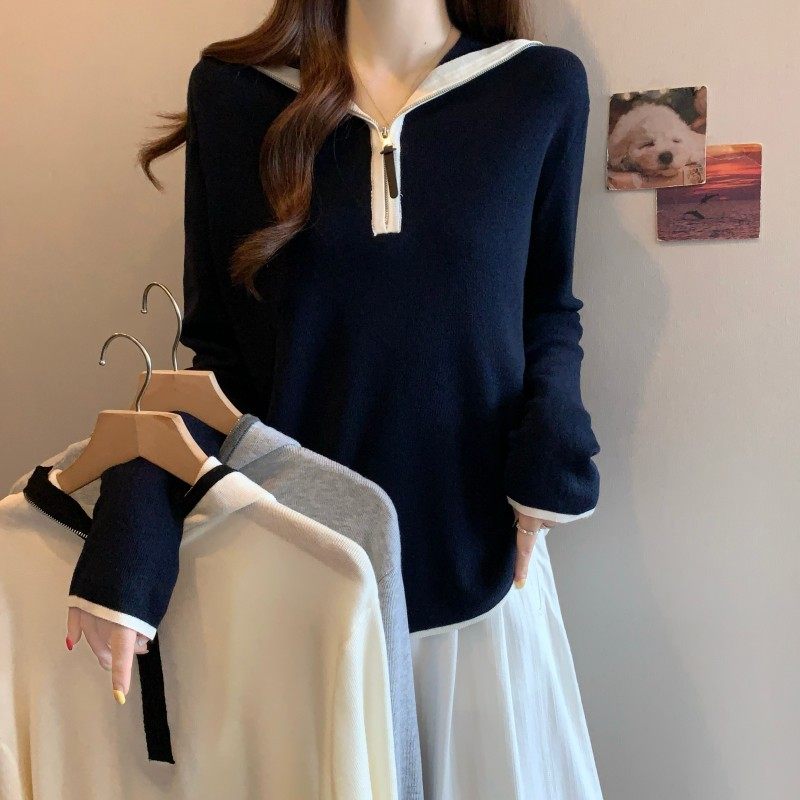 大码女装2025秋季新款胖MM时尚百搭撞色拉链连帽长袖针织衫毛衣潮,女装/女士精品,大码内搭,淘宝优惠券,粉丝福利购,淘宝优惠卷
