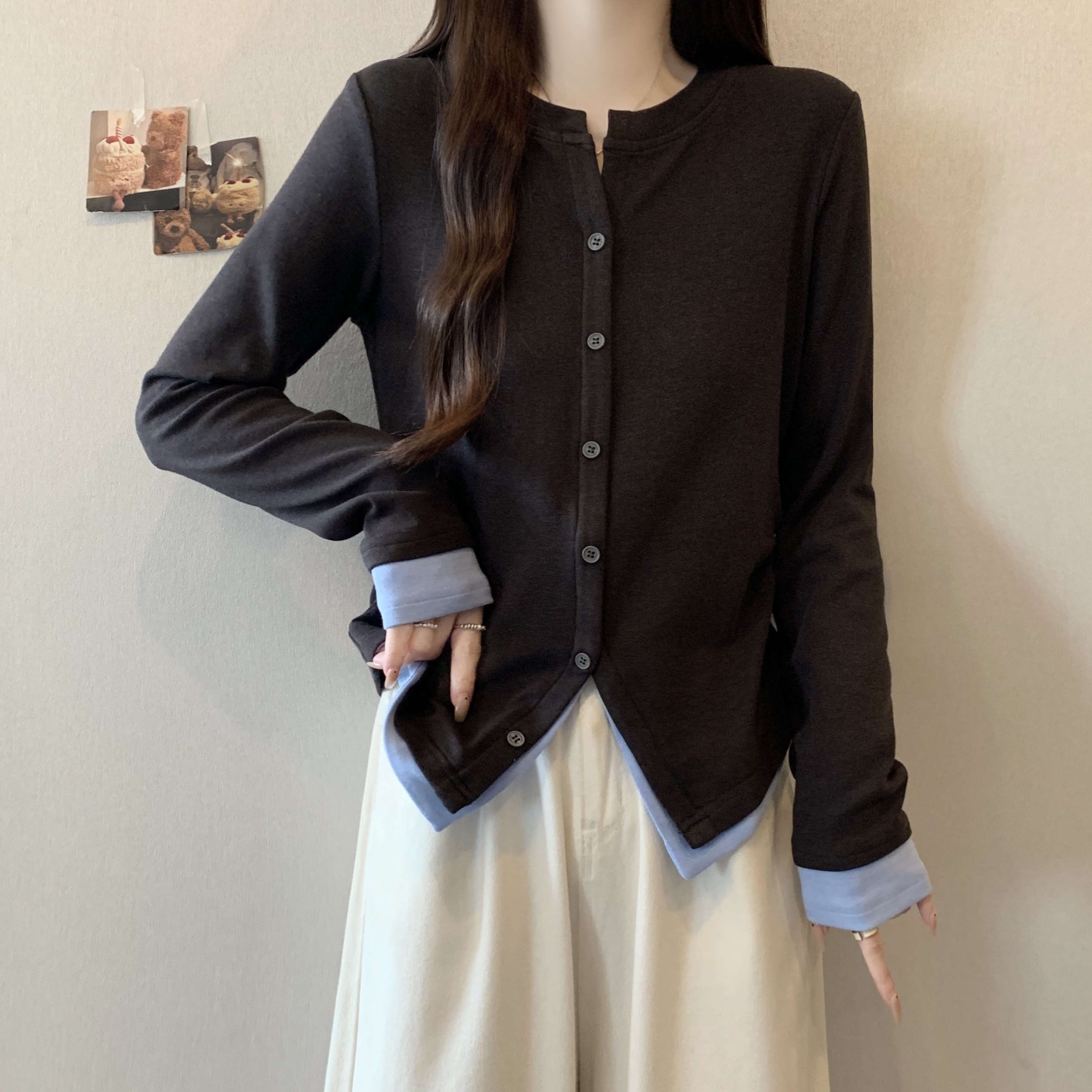 大码女装胖mm时尚设计感正肩假两件t恤秋季新款内搭打底衫上衣潮,女装/女士精品,大码内搭,淘宝优惠券,粉丝福利购,淘宝优惠卷