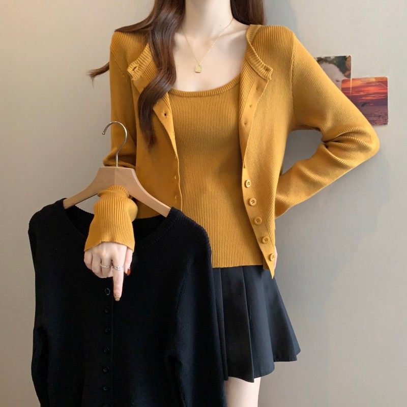 大码女装2025秋季新款打底吊带圆领简约正肩长袖开衫毛衣两件套潮,女装/女士精品,大码内搭,淘宝优惠券,粉丝福利购,淘宝优惠卷