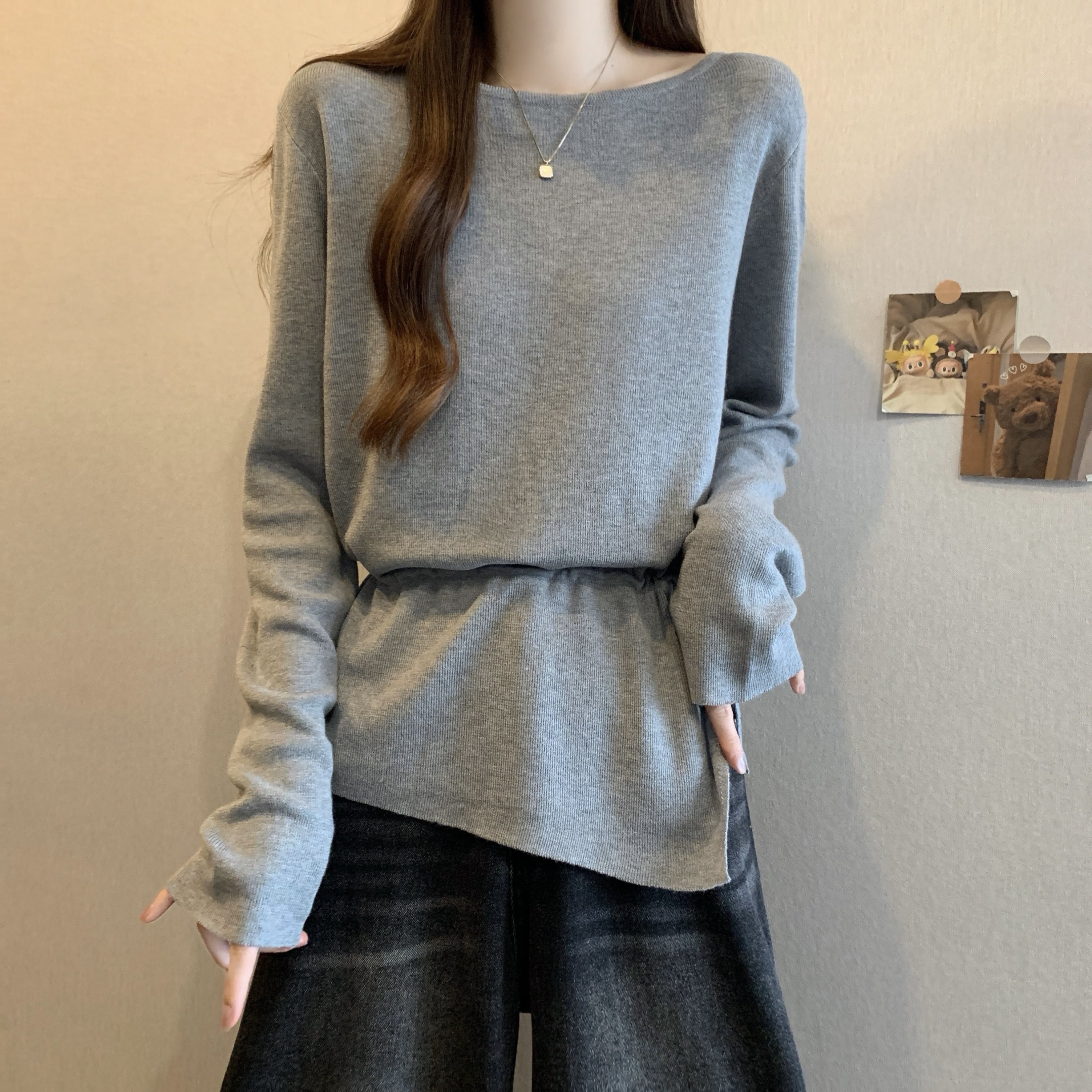 大码女装柔糯长袖针织T恤女秋冬新款胖MM时尚百搭抽绳收腰打底衫,女装/女士精品,大码内搭,淘宝优惠券,粉丝福利购,淘宝优惠卷