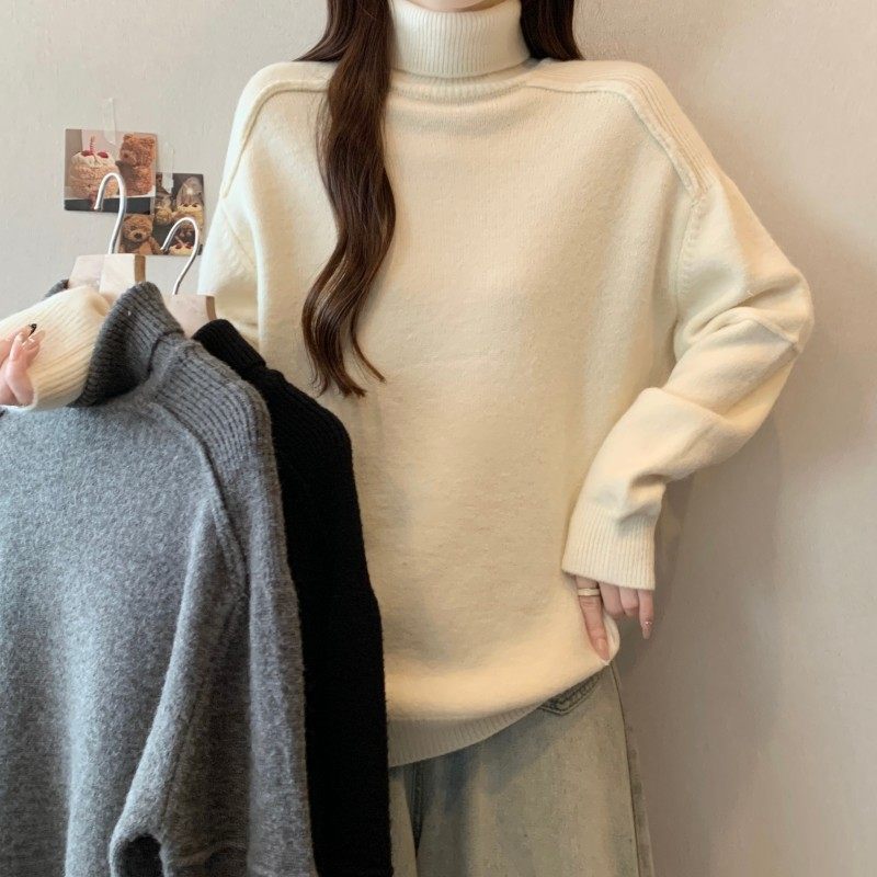 大码女装2025秋冬新款胖MM时尚百搭高领落肩袖套头长袖上衣毛衣潮,女装/女士精品,大码内搭,淘宝优惠券,粉丝福利购,淘宝优惠卷