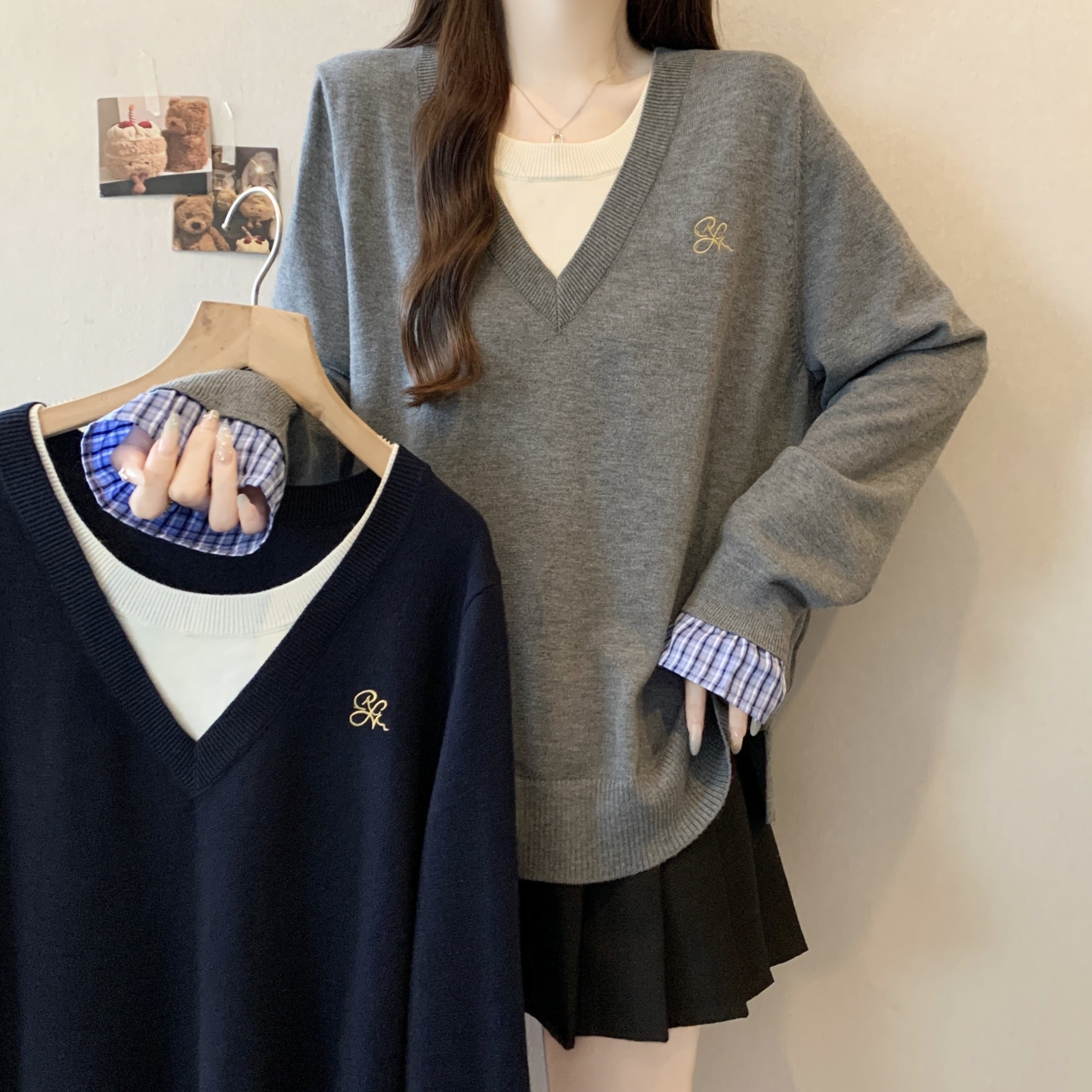 大码女装双层领假两件针织衫胖mm2025秋冬新款内搭打底衫长袖上衣,女装/女士精品,大码内搭,淘宝优惠券,粉丝福利购,淘宝优惠卷