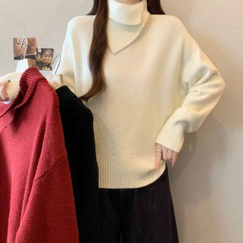 大码女装2025秋冬新款法式气质设计感双领简约长袖套头上衣毛衣潮,女装/女士精品,大码内搭,淘宝优惠券,粉丝福利购,淘宝优惠卷