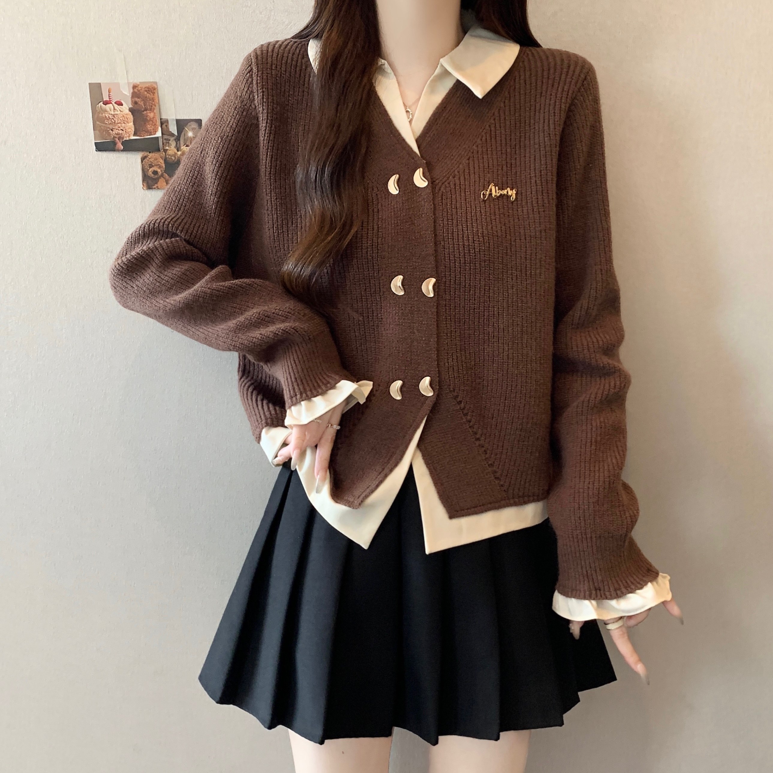 大码女装秋冬新款polo领假两件针织衫胖mm宽松刺绣开衫毛衣外套潮,女装/女士精品,大码内搭,淘宝优惠券,粉丝福利购,淘宝优惠卷