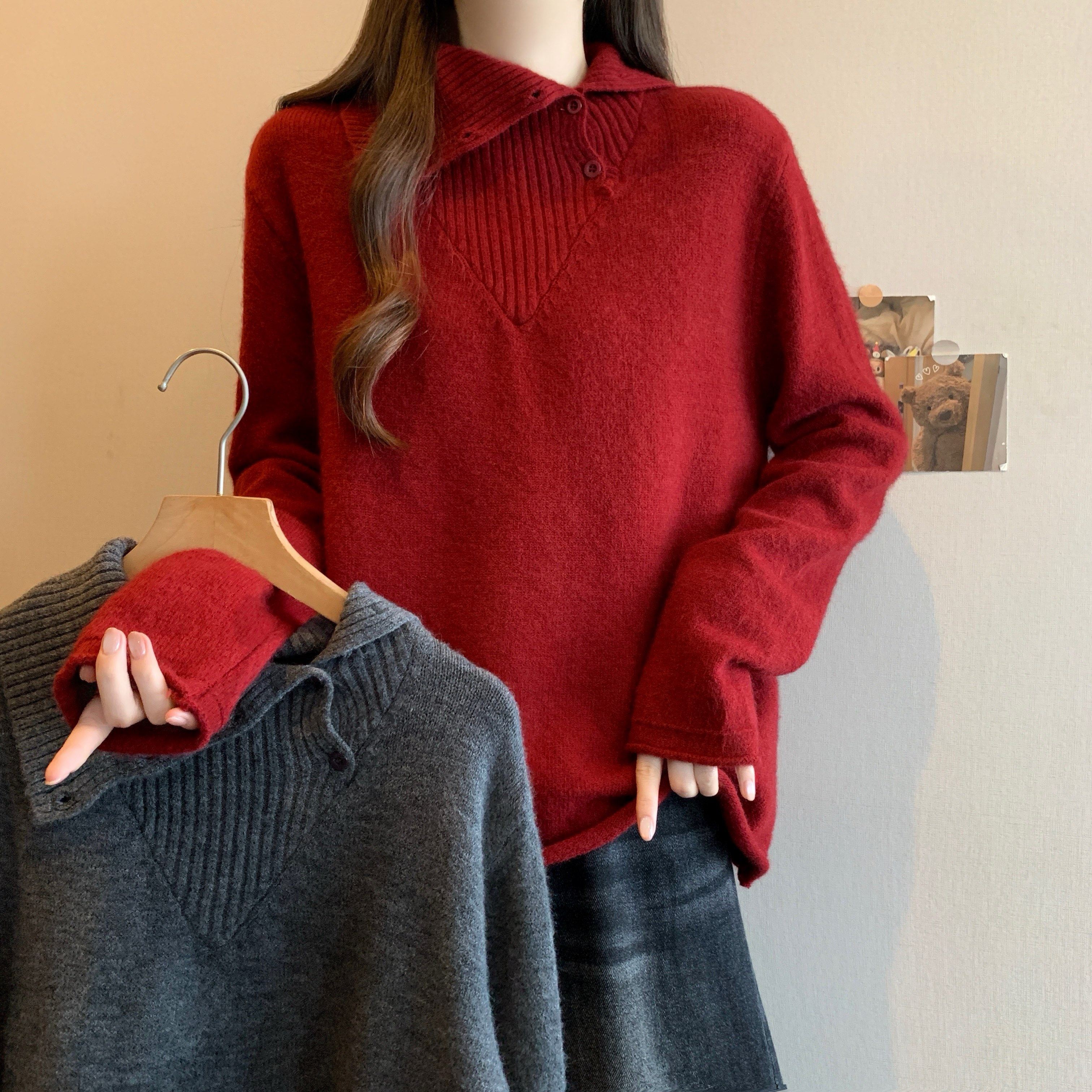 大码女装2025秋冬新款洋气翻领毛衣针织衫胖MM宽松百搭长袖上衣潮,女装/女士精品,大码内搭,淘宝优惠券,粉丝福利购,淘宝优惠卷