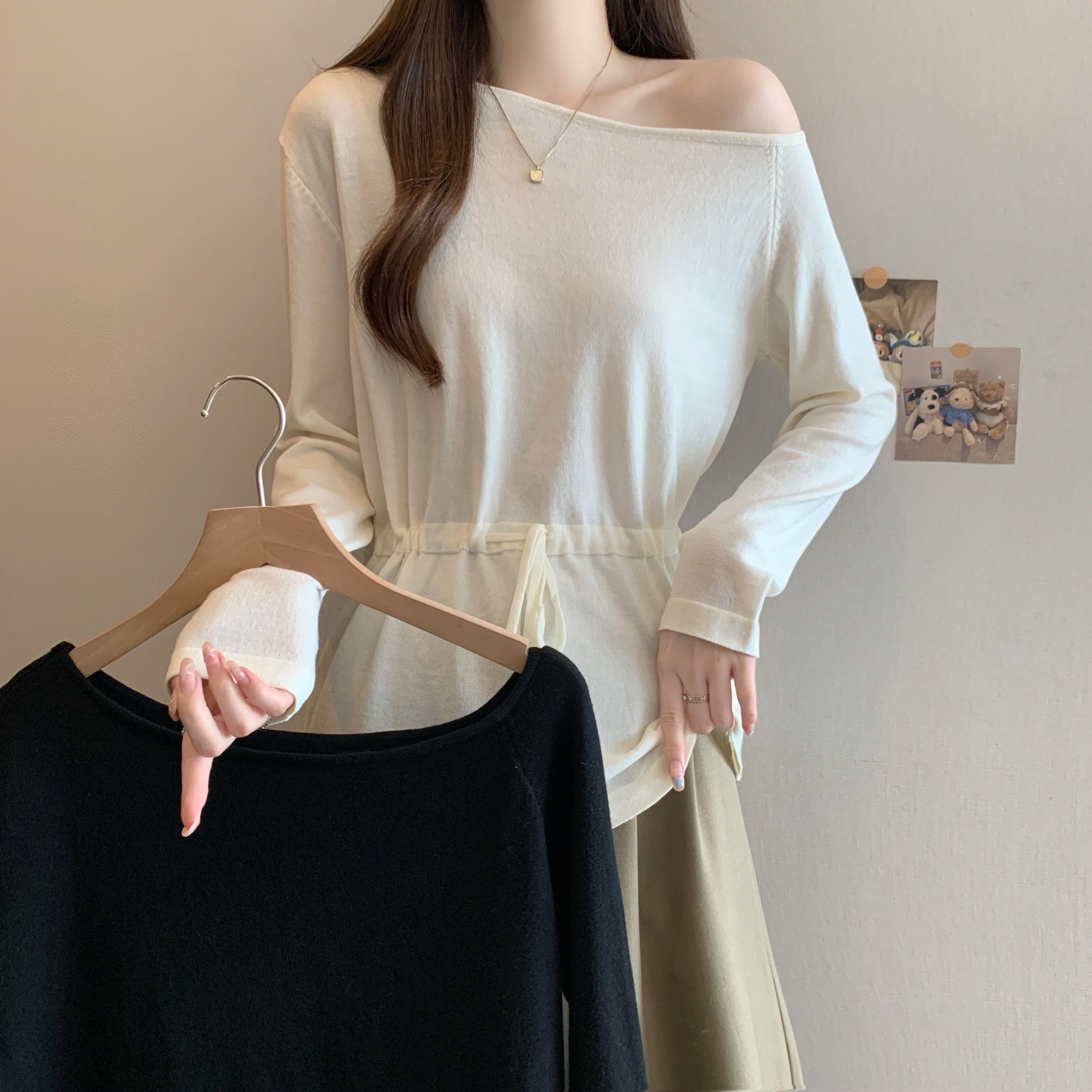 大码女装2025秋冬新款时尚圆领长袖针织衫胖MM百搭抽绳收腰打底衫,女装/女士精品,大码内搭,淘宝优惠券,粉丝福利购,淘宝优惠卷