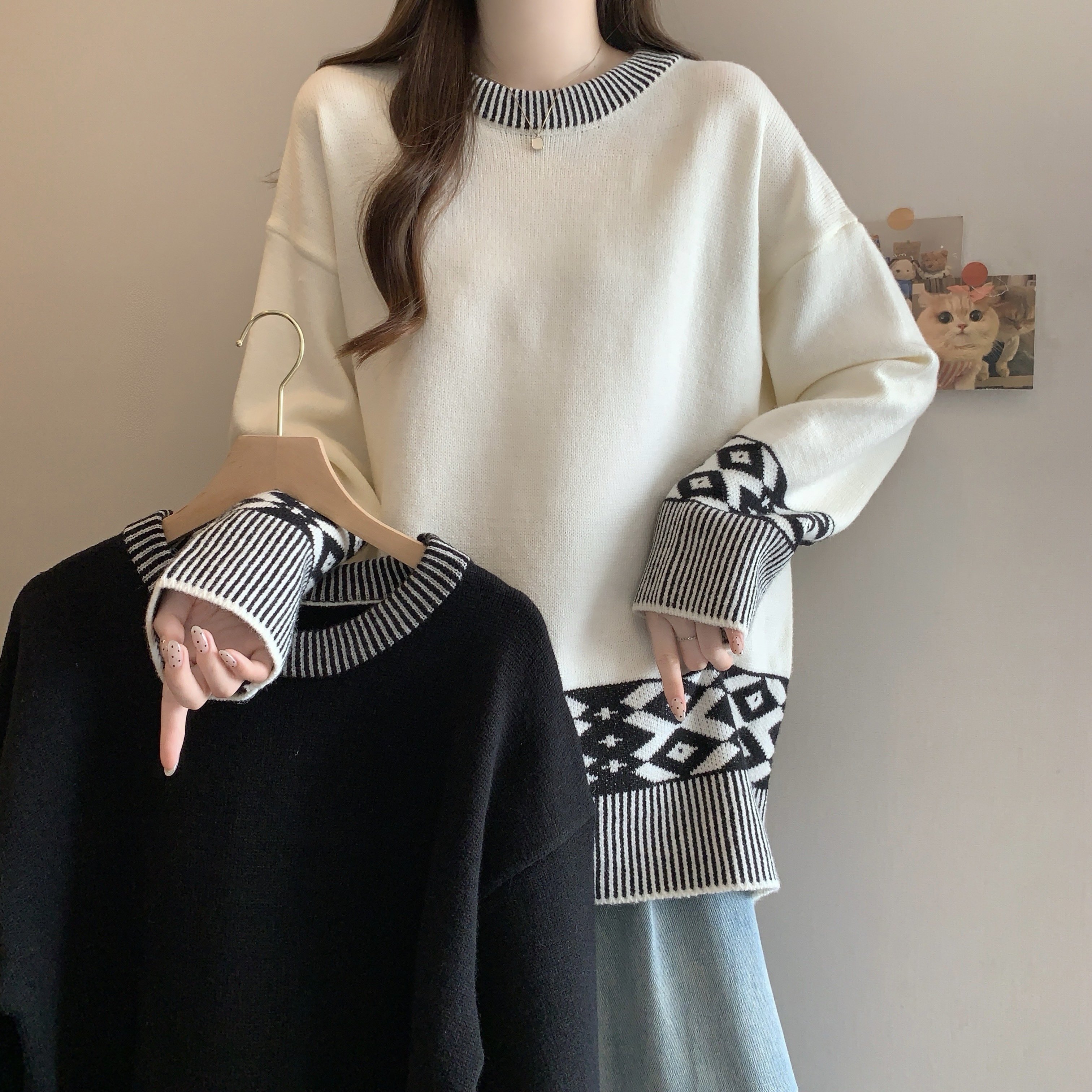 大码女装秋冬新款带帽子毛衣胖MM宽松百搭慵懒风上衣复古针织衫潮,女装/女士精品,大码内搭,淘宝优惠券,粉丝福利购,淘宝优惠卷