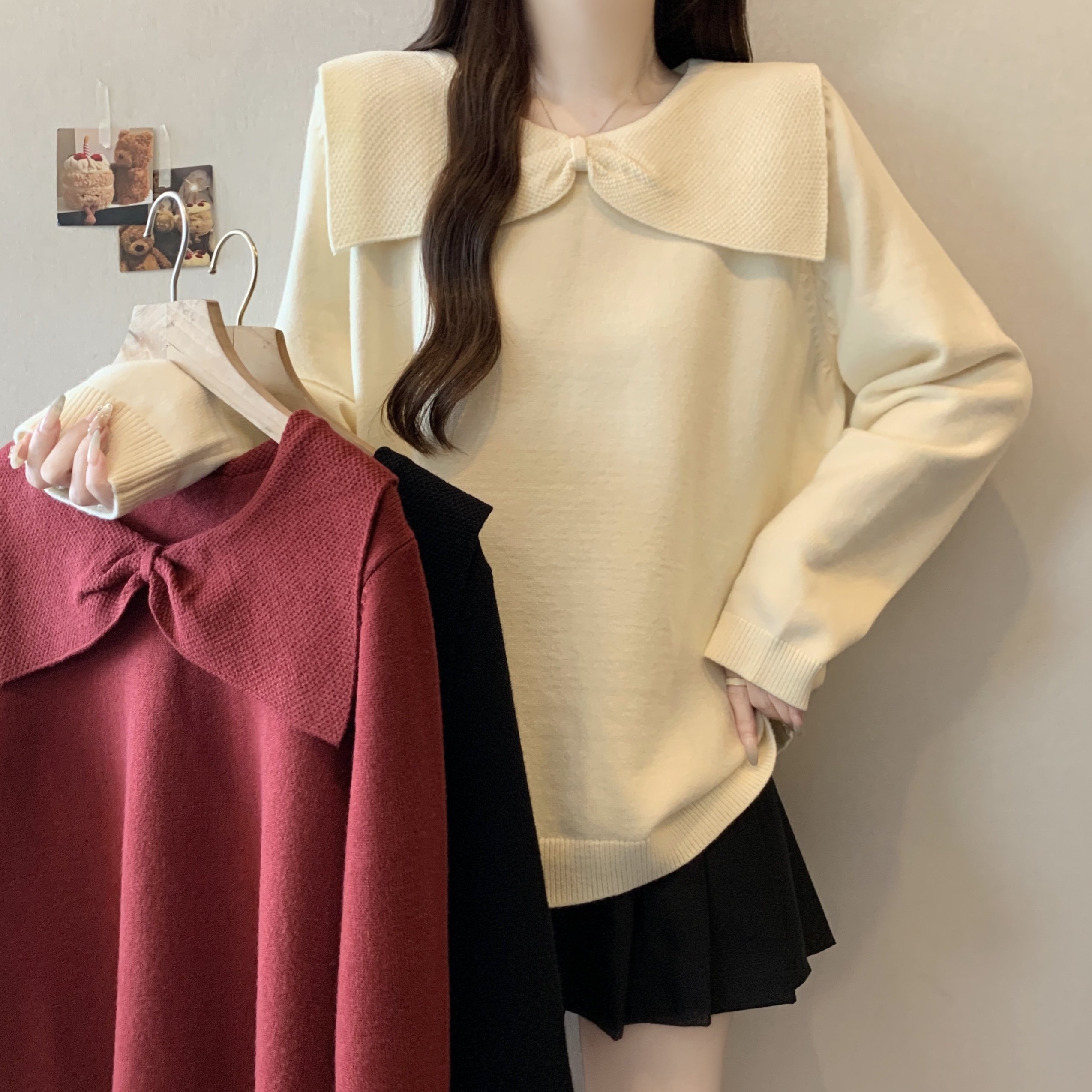 大码女装法式大蝴蝶结毛衣针织衫2025秋冬新款微胖mm内搭打底衫潮,女装/女士精品,大码内搭,淘宝优惠券,粉丝福利购,淘宝优惠卷