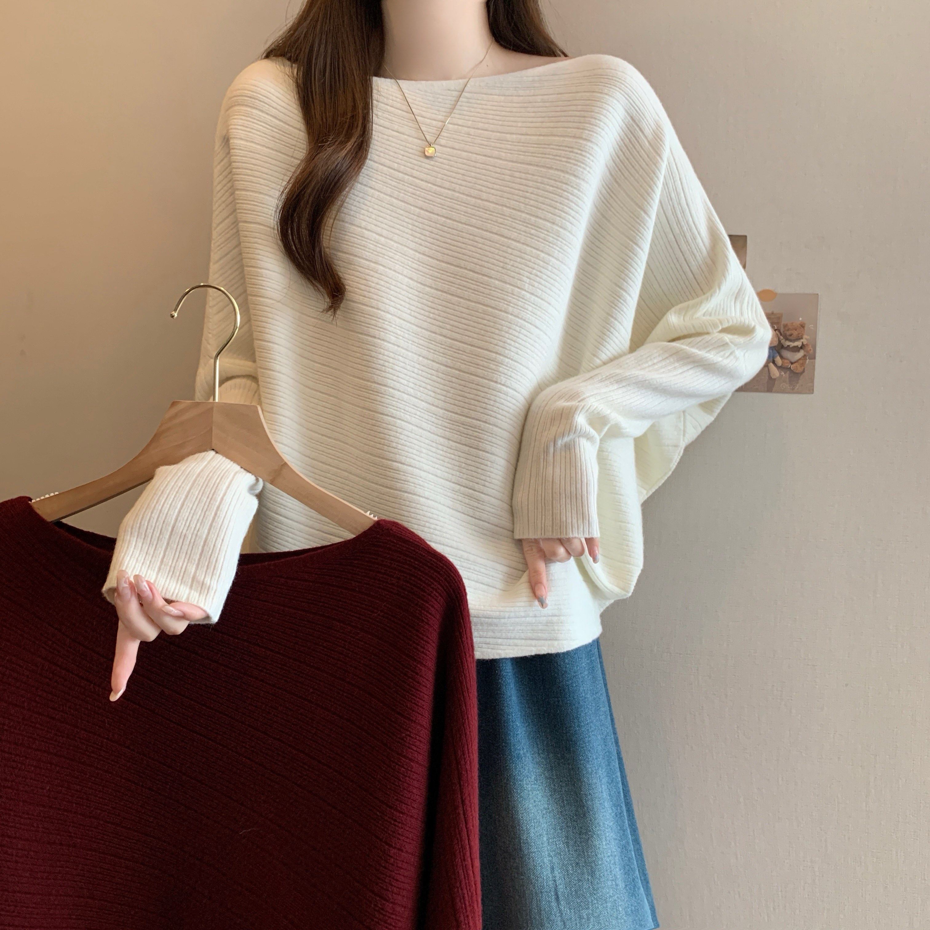 大码女装秋冬新款时尚百搭一字肩蝙蝠袖针织衫胖MM长袖打底衫毛衣,女装/女士精品,大码内搭,淘宝优惠券,粉丝福利购,淘宝优惠卷