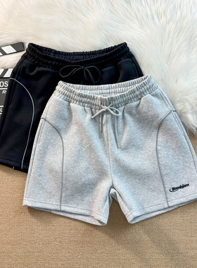 夏季新款短裤男美式刺绣字母运动跑步反光条休闲中裤四分裤子宽松