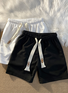 华夫格修身四分裤轻薄百搭休闲短裤男沙滩度假运动夏季裤子女情侣