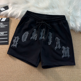 高街毛巾绣花字母休闲短裤 美式 男 潮牌运动裤 夏毛圈宽松休闲四分裤