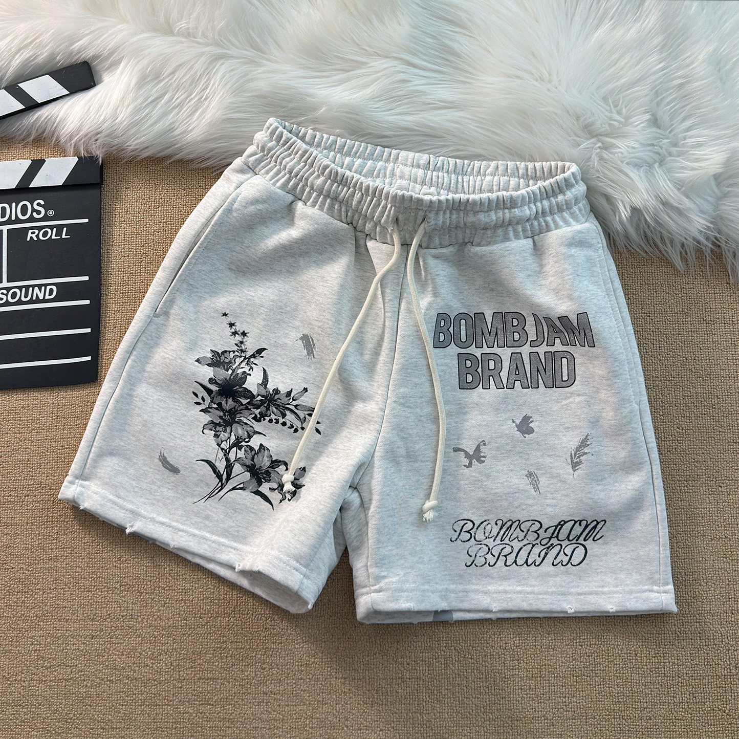 美式重磅390克毛圈花卉印花休闲短裤男士夏季高街潮牌宽松四分裤,男装,短裤,淘宝优惠券,粉丝福利购,淘宝优惠卷