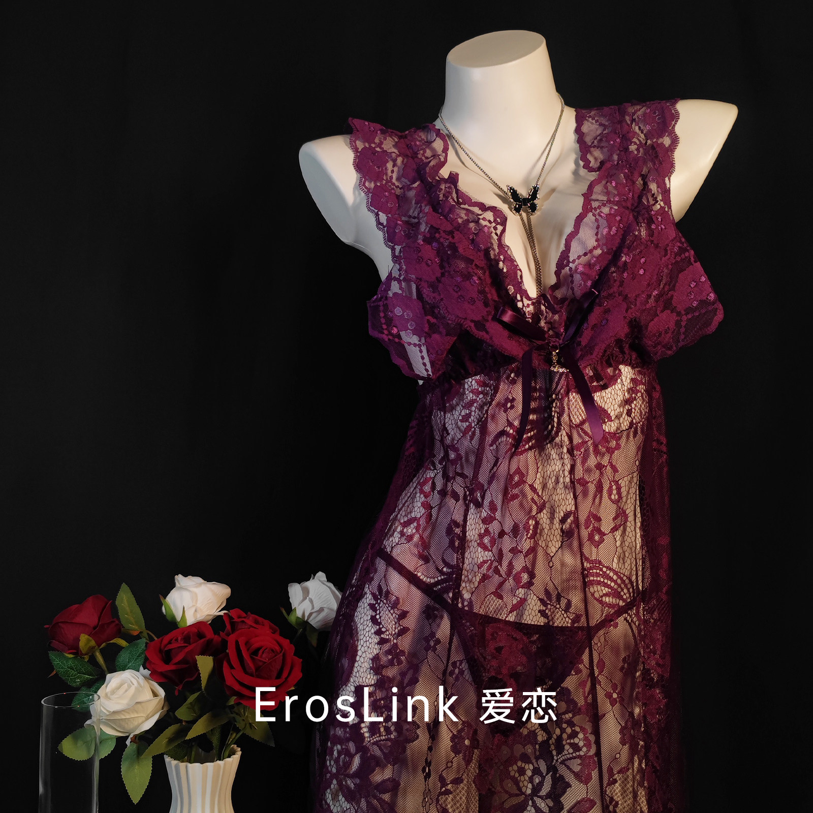 ErosLink性感蕾丝睡裙法式情趣睡衣大码内衣禁欲系大尺度趣味战袍