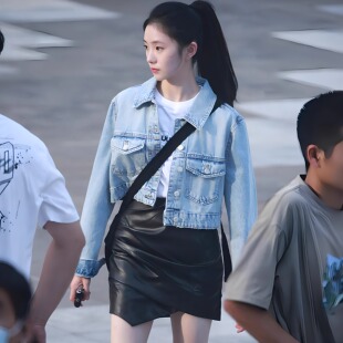 刘浩存同款牛仔外套重工时尚气质显瘦长袖小个子百搭丹宁夹克上衣