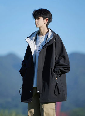 男士秋冬中长款风衣加绒大码
