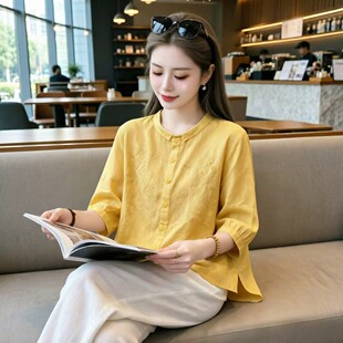 洋气质时尚减龄五分袖衬衫女款外穿今年流行2026夏季新款复古上衣