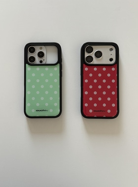 ouchtv原创设计新年经典复古波点黑边滴胶非磁吸手机壳iphone17promax