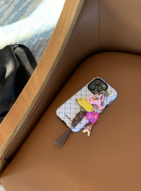 【ouchtv】单手机壳小众文艺复兴格纹时髦配色韩国进口双层菲林适用于苹果15苹果17系列手机壳