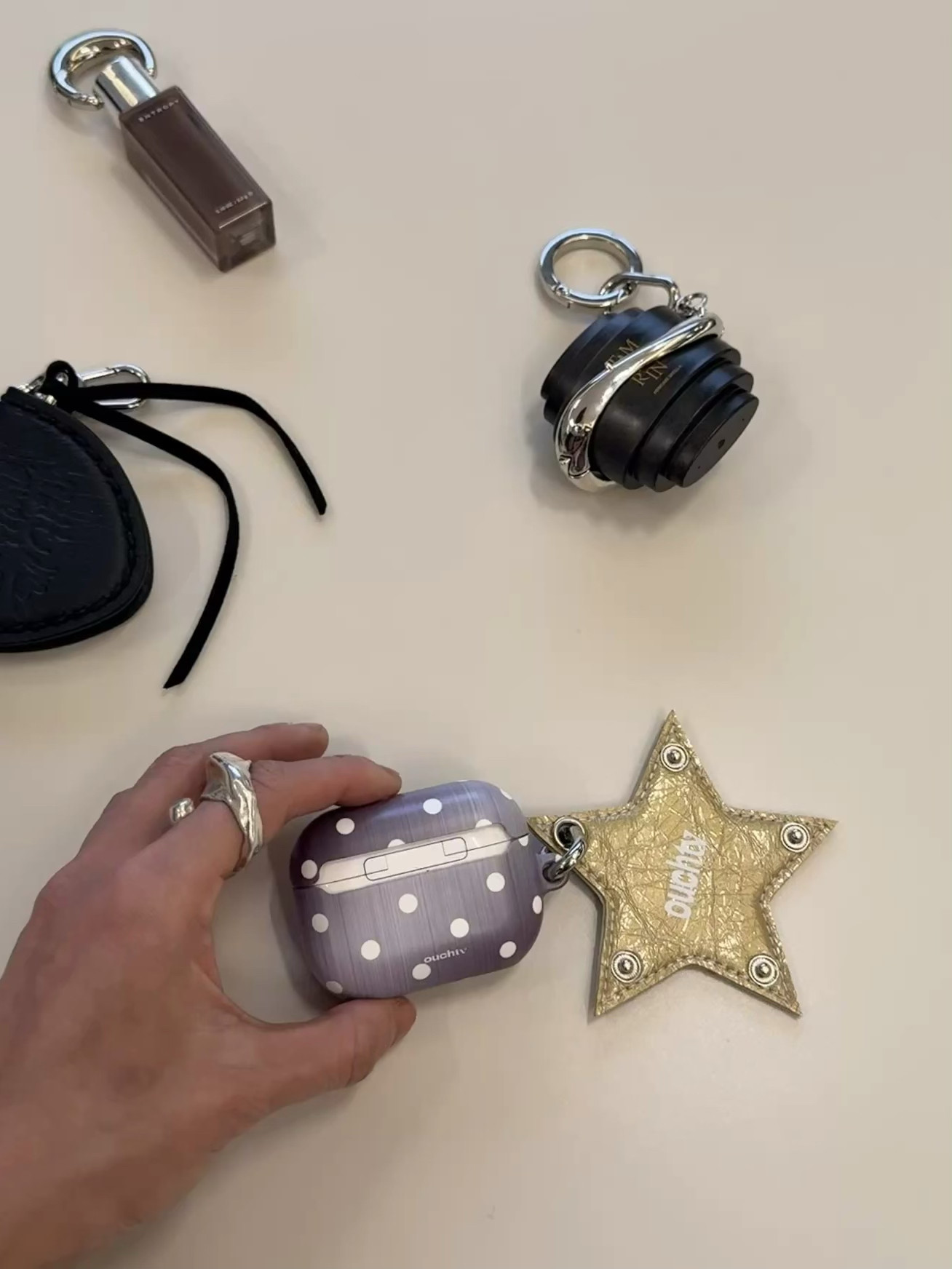 ouchtv韩国进口时髦金属拉丝质感波点耳机壳【定制】单耳机壳