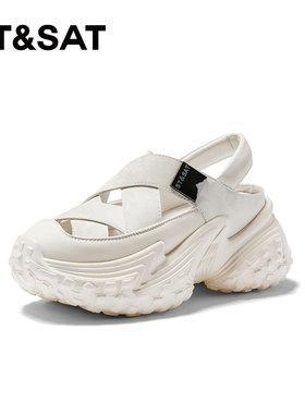 St&Sat/星期六夏季牛皮厚底老爹鞋透气户外包头凉鞋女SSC2114C7C