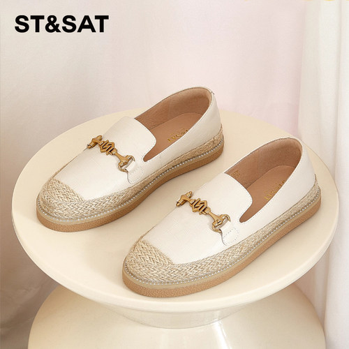 星期六牛皮厚底增高乐福鞋