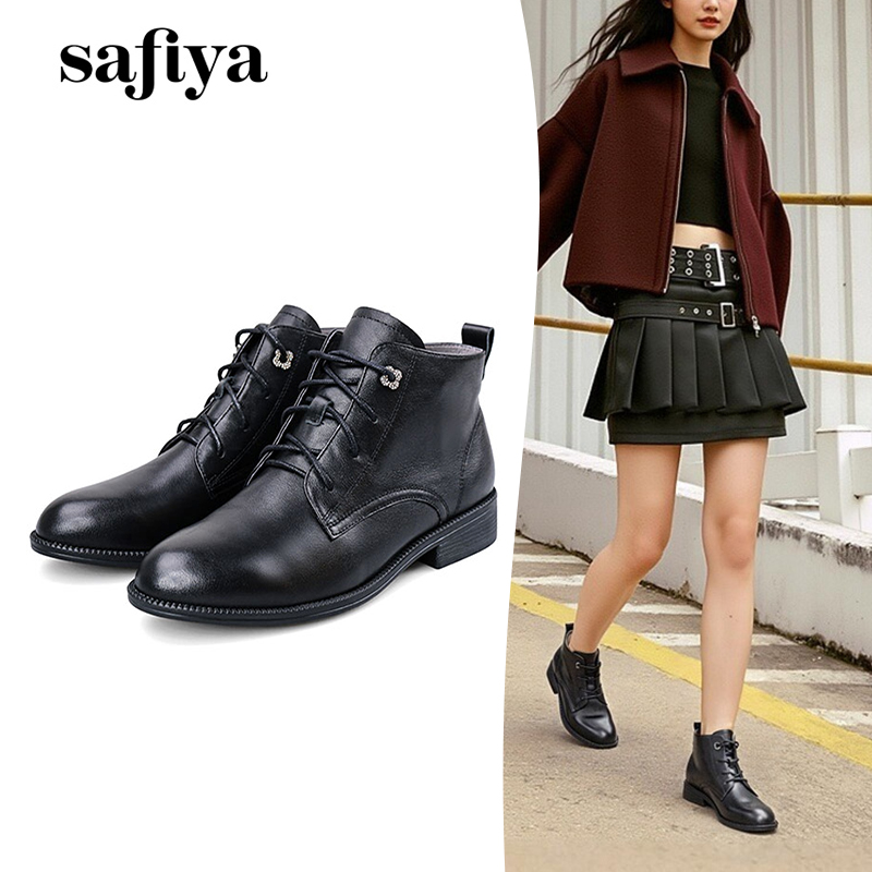索菲娅牛皮低跟英伦马丁靴女