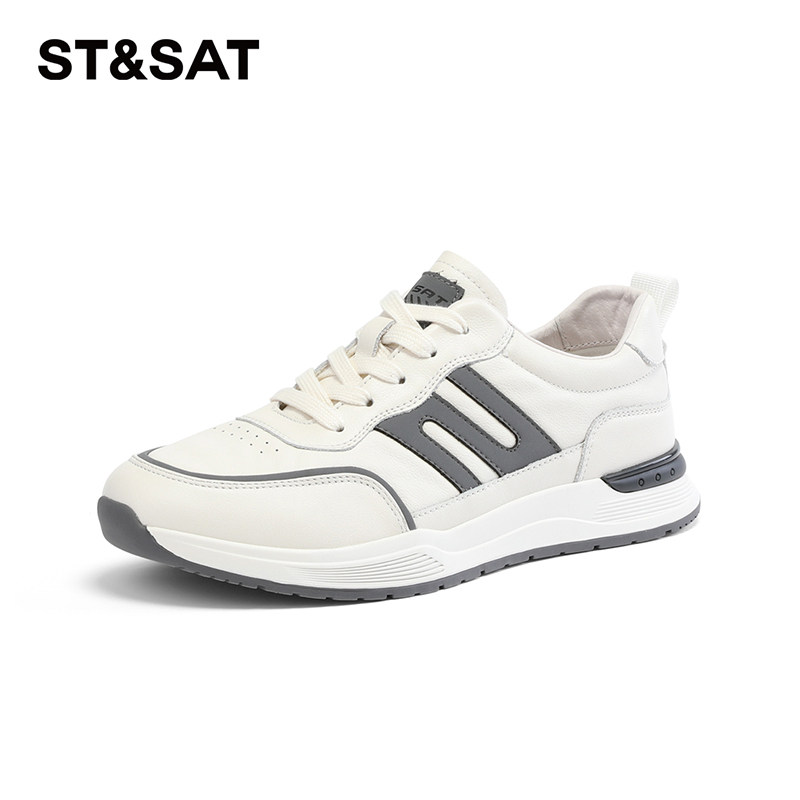 星期六牛皮系带厚底休闲男鞋